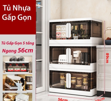 Tủ Đựng Đồ Gấp Gọn Nubie Cao Cấp 3 Tầng, Cửa Nam Châm, Kèm Bánh Xe